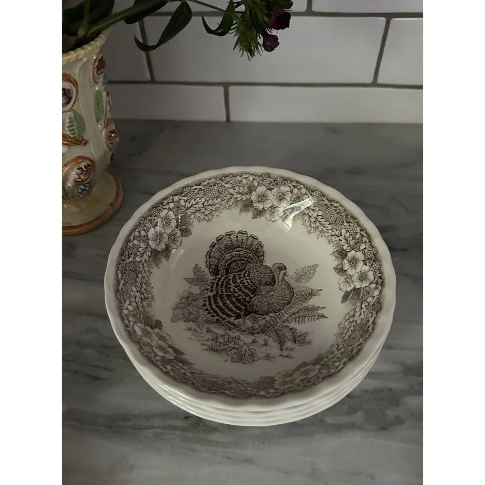 4 Queen’s Myott Thanksgiving Turkey cereal / soup bowls Myott factory Archive